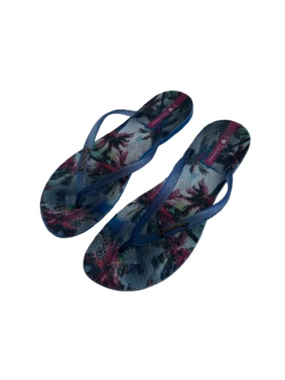 Ipanema Women's US 9 Blue Tropical Print Women's Boho Robber Flip Flop Sandals